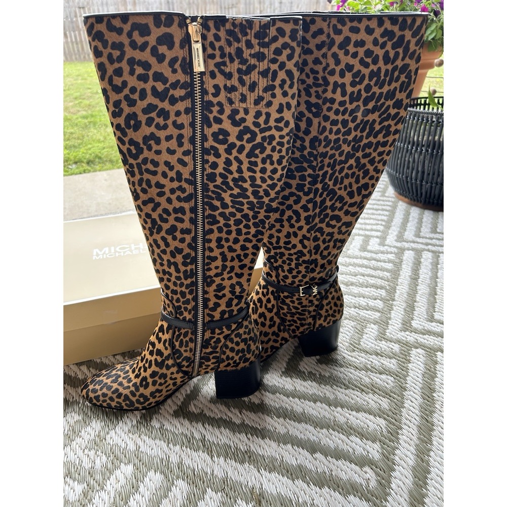 $395 NEW MICHAEL KORS 6 Ella Leopard Print Calf Hair Tall Boots REAL COW FUR - Picture 6 of 10